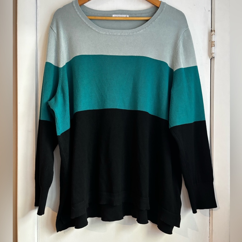 Retrology Green Blue and Black Striped Sweater, Size 3X